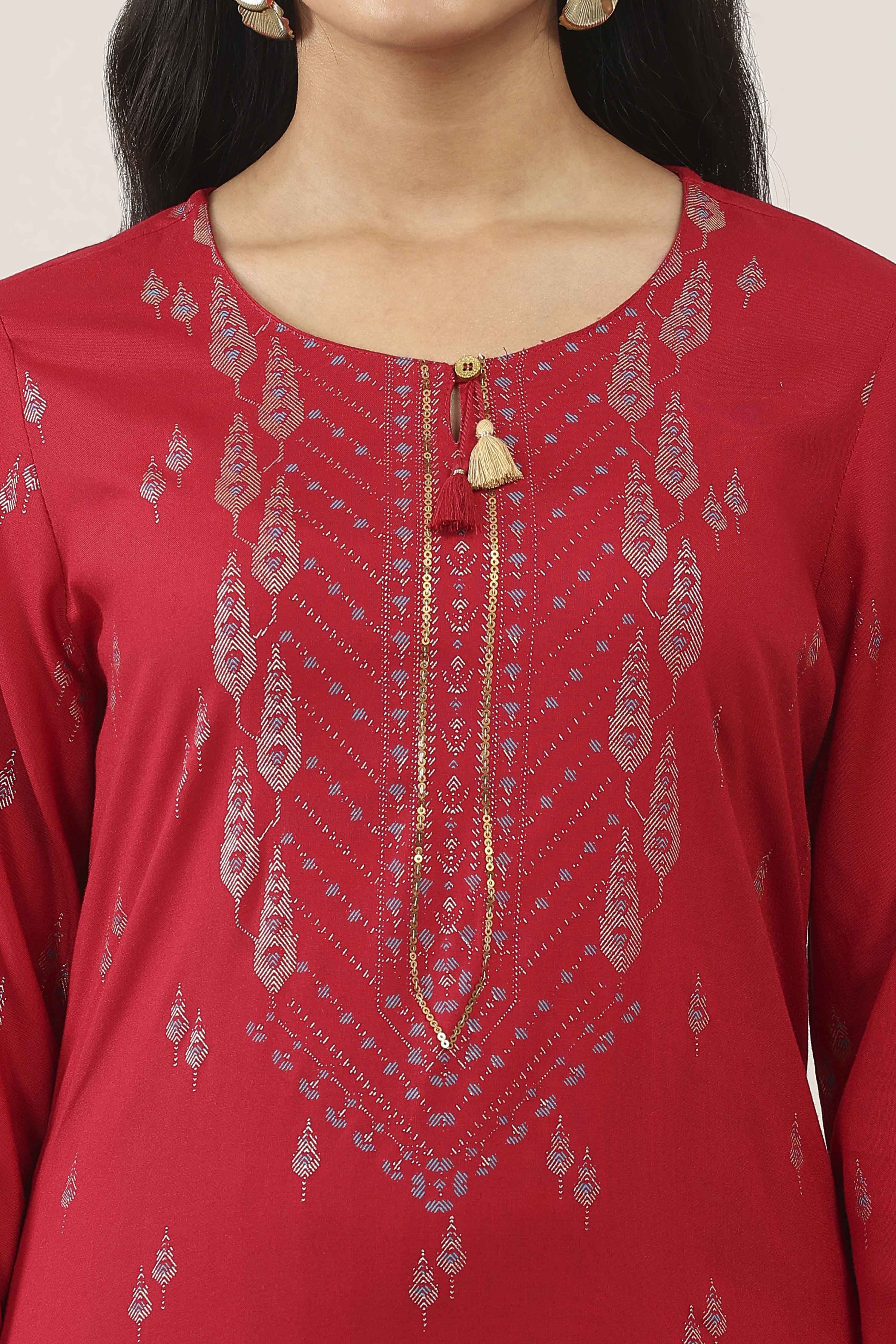 Red Rayon Straight Suit Sets image number 1