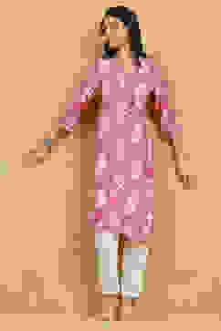 Pink Viscose Rayon Printed Straight Kurta image number 0