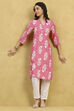 Pink Viscose Rayon Printed Straight Kurta