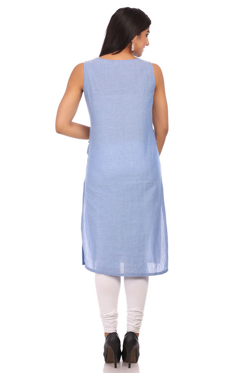Blue Cotton Straight Kurta image number 1