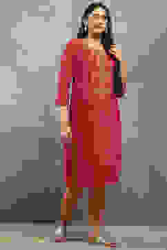 Pink Viscose Flared Kurta Pants Set image number 7