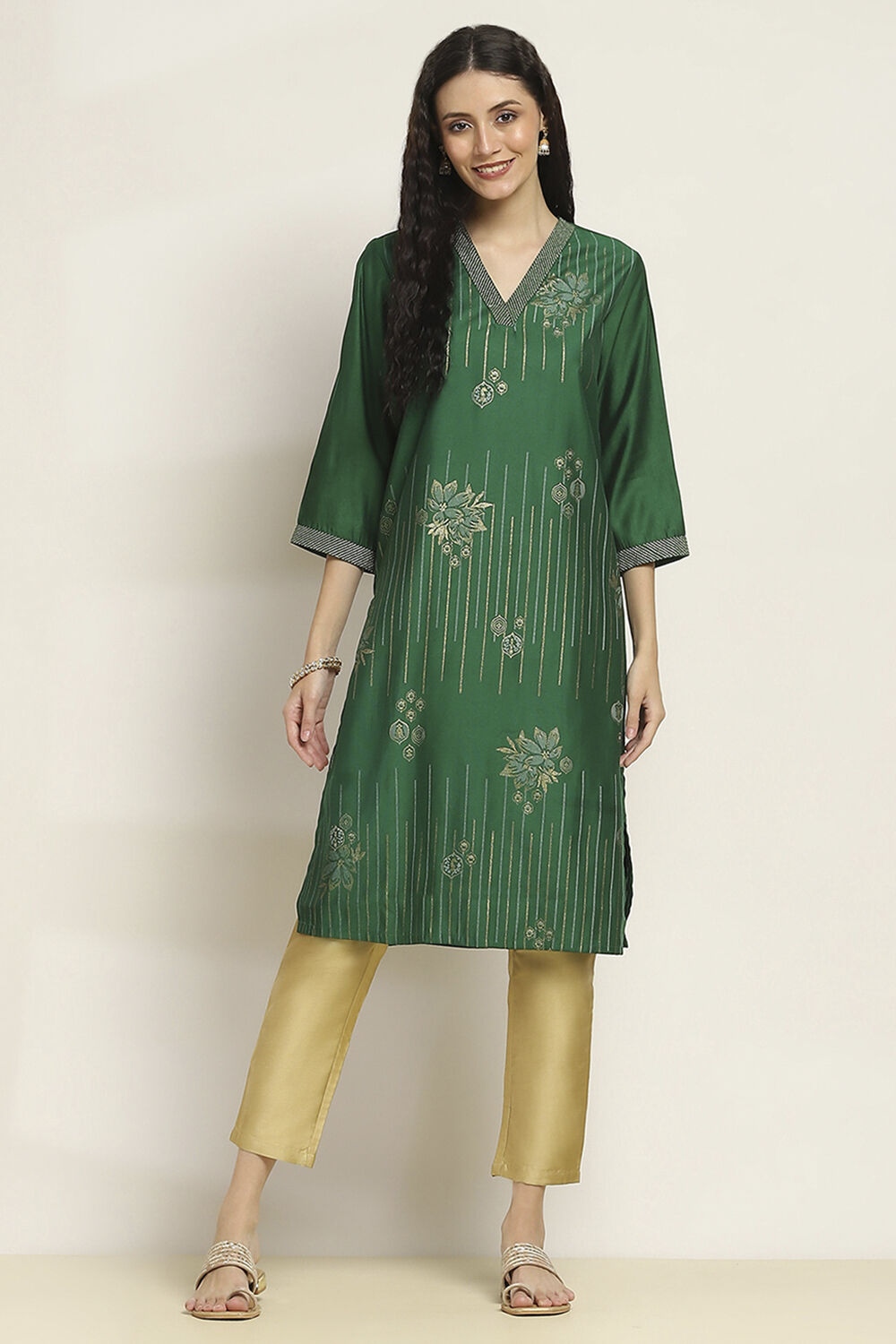 Green Printed Straight Kurta image number 5