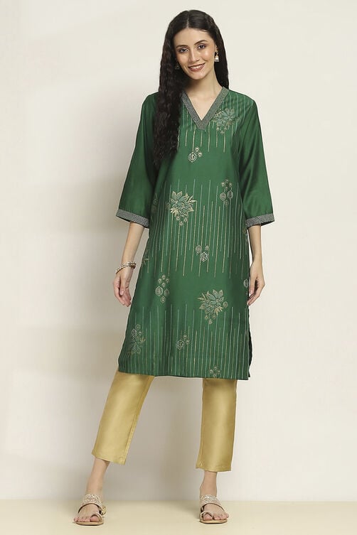 Green Viscose Blend Printed Straight Kurta image number 5