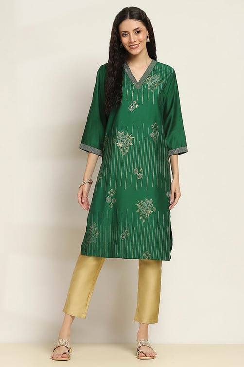 Green Printed Straight Kurta image number 5
