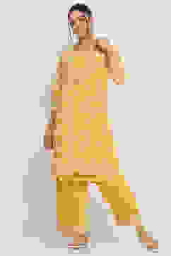 Mustard Yellow Printed Front-Open Kurta image number 5