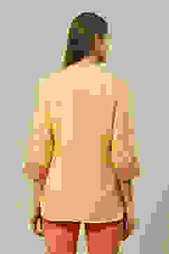 Yellow Polyester Straight Printed Top image number 3