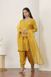 Yellow Viscose Polyester Straight Suit Sets