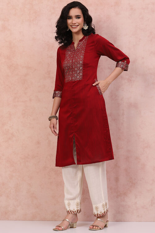 Red Art Silk Straight Kurta image number 2