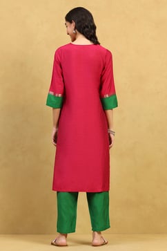 Pink Viscose Blend Solid Straight Suit Set image number 4