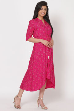 Pink Viscose And Rayon A Line Dress image number 3