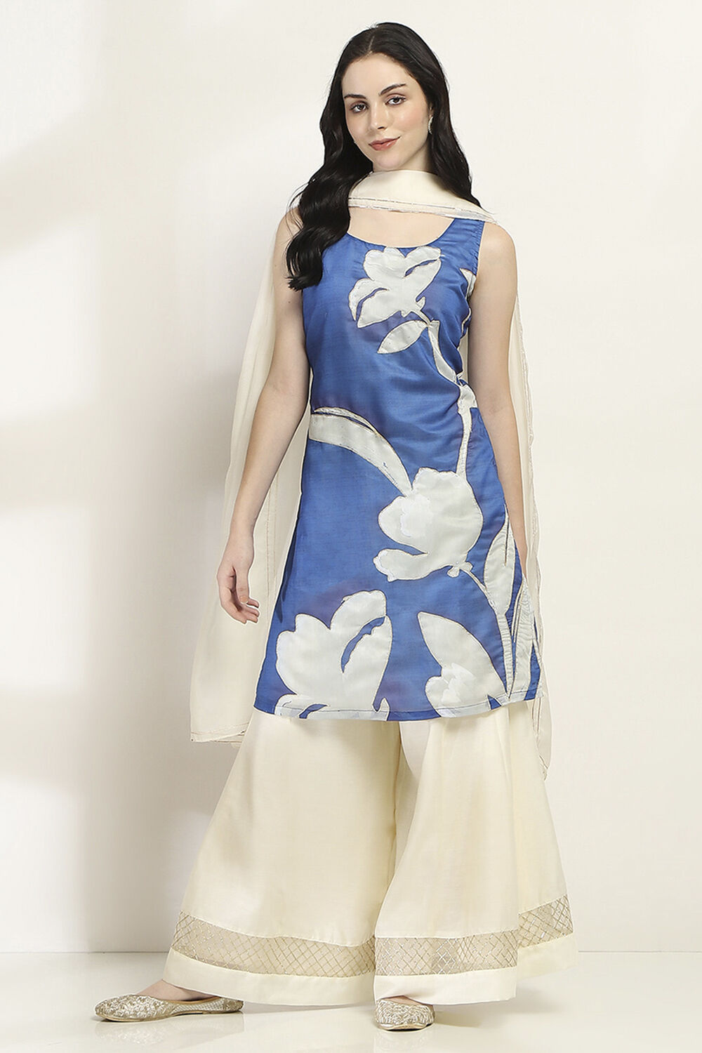 Blue Viscose Blend Straight SET image number 6