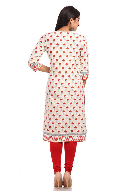 Beige Straight Cotton Kurta image number 1