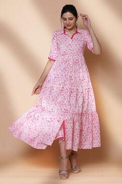 Pink Cotton Slub Tiered Dress image number 0