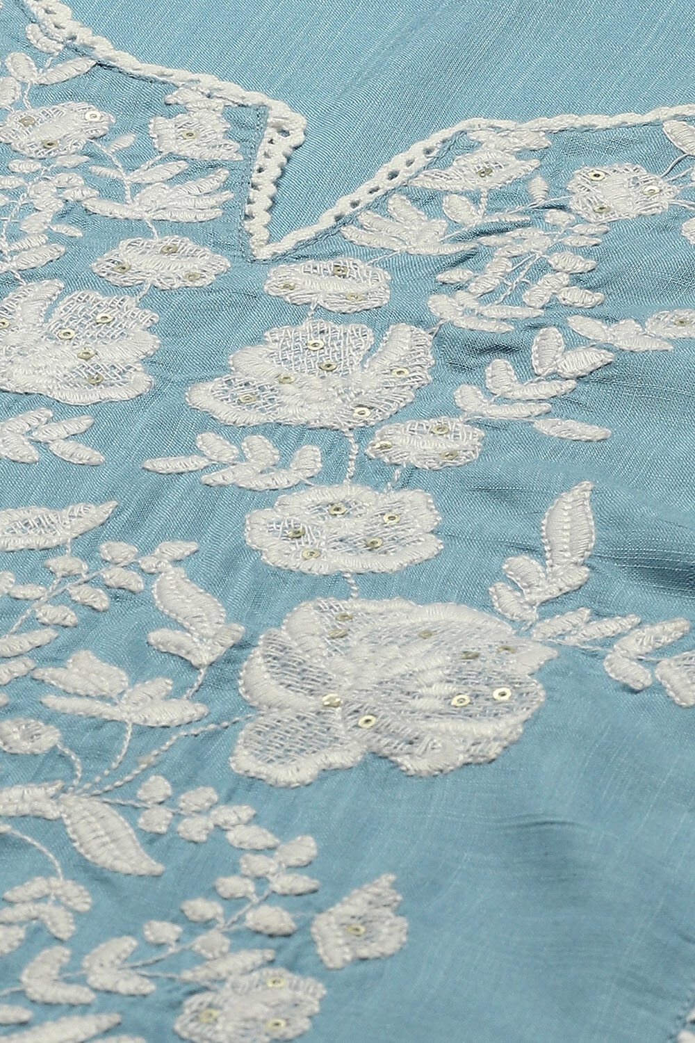Ice Blue Floral Embroidered Straight Kurta image number 1