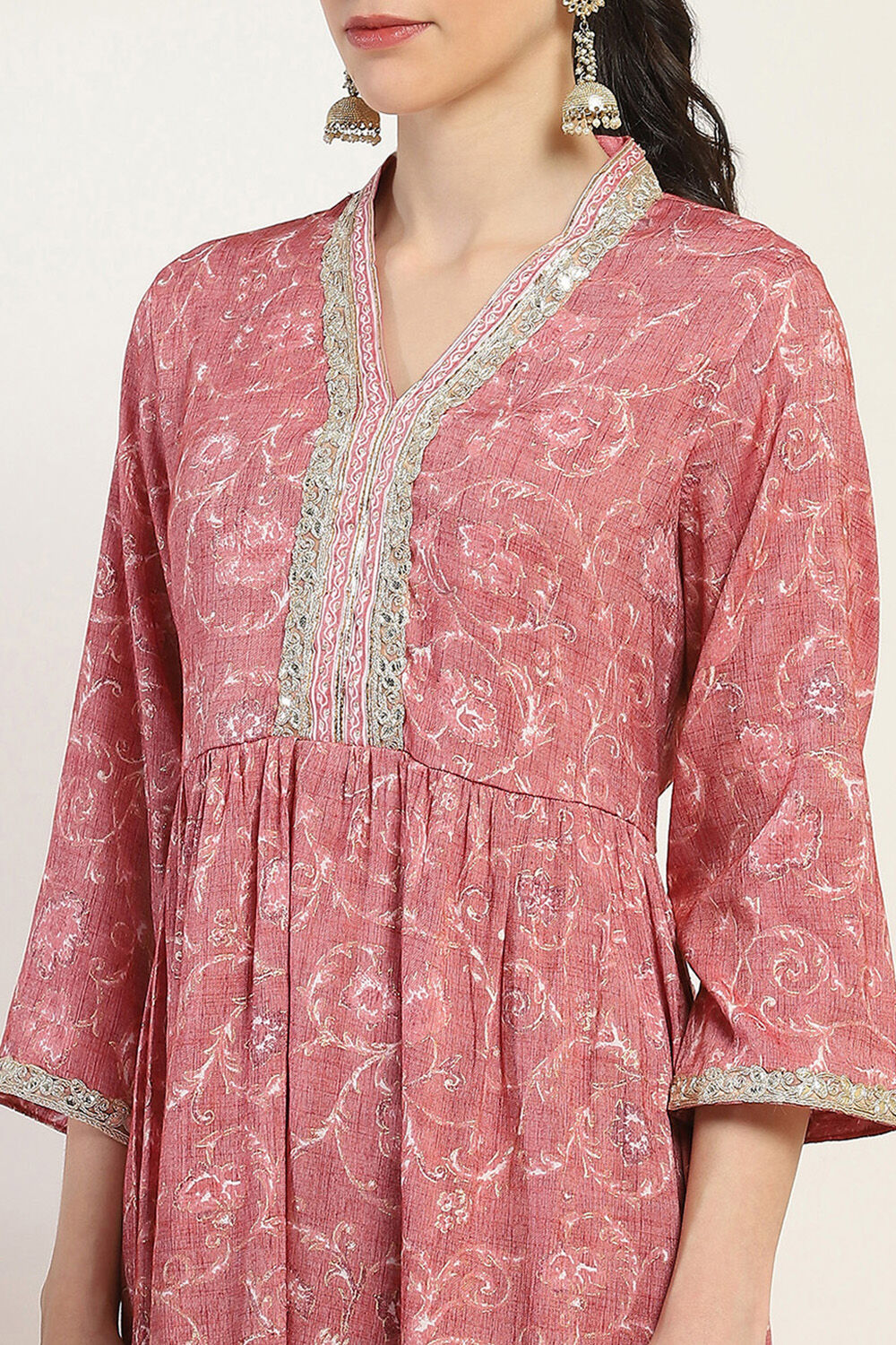 Grey Printed Gathered Suit Set image number 1