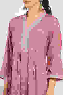 Pink Printed Gathered Suit Set image number 1