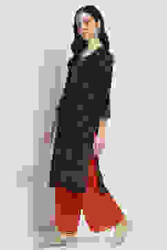 Black Printed Straight Kurta image number 2