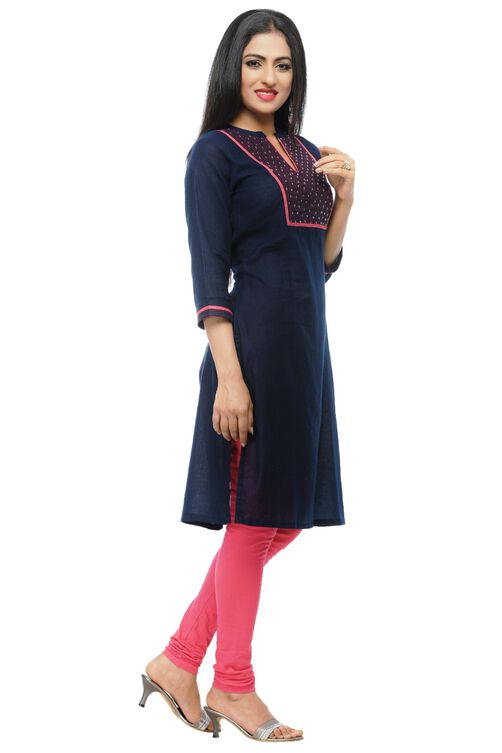 Blue Cotton Straight Kurta image number 2