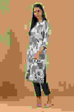 Grey and Black Printed Straight Kurta image number 2