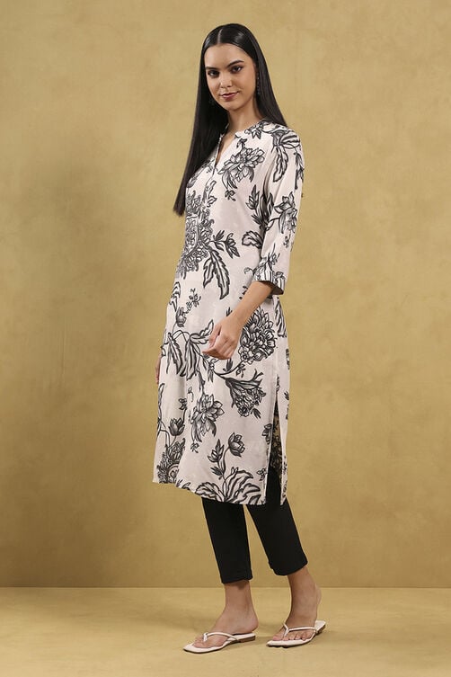 Black Viscose Rayon Printed Straight Kurta image number 2