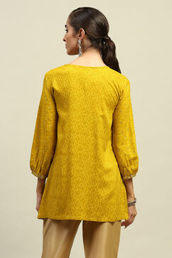 Yellow Rayon Slub Printed Straight Kurta image number 3