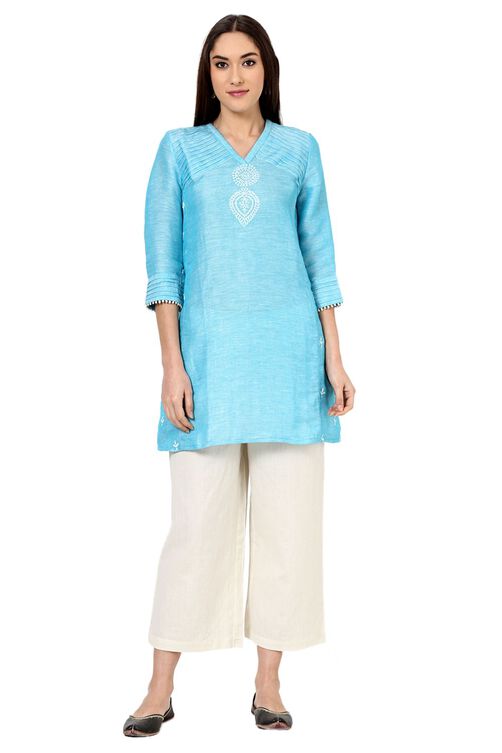 Blue Flared Poly Cotton Indie Top image number 6