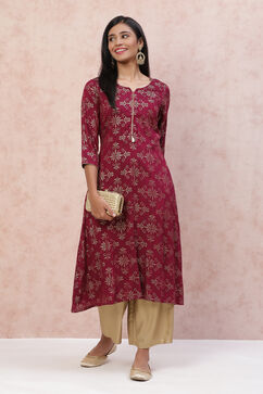 Phalsa LIVA A Line Printed Kurta image number 0