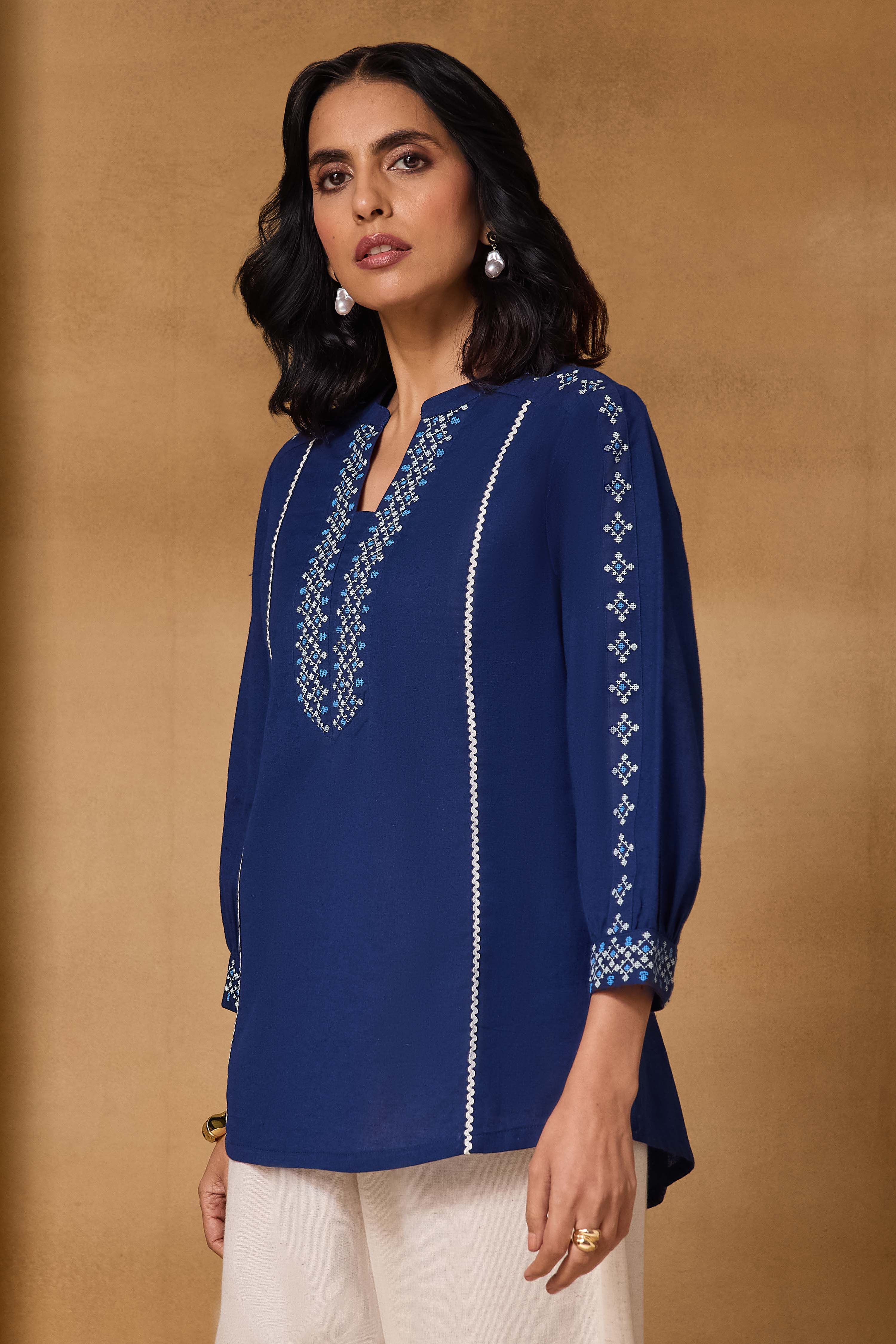 Indigo Cotton Flex Regular Printed Top image number 4