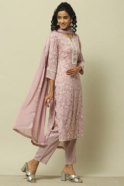 Lavender Poly Chiffon Straight Suit Set image number 6
