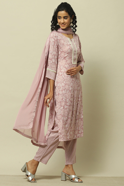 Lavender Printed  Kurta & Pants Suit Set image number 6