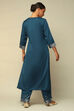 Petrol Blue Acrylic Straight Yarn Dyed Kurta Palazzo Suit Set image number 4