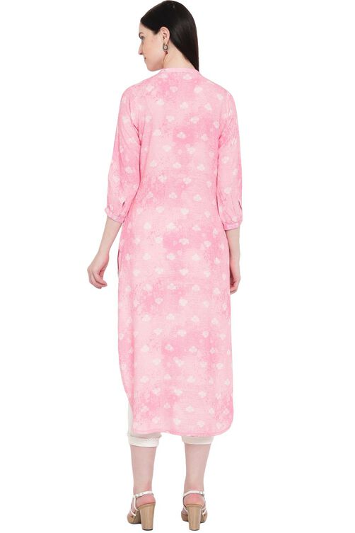 Pink Viscose Asymmetric Kurta image number 4