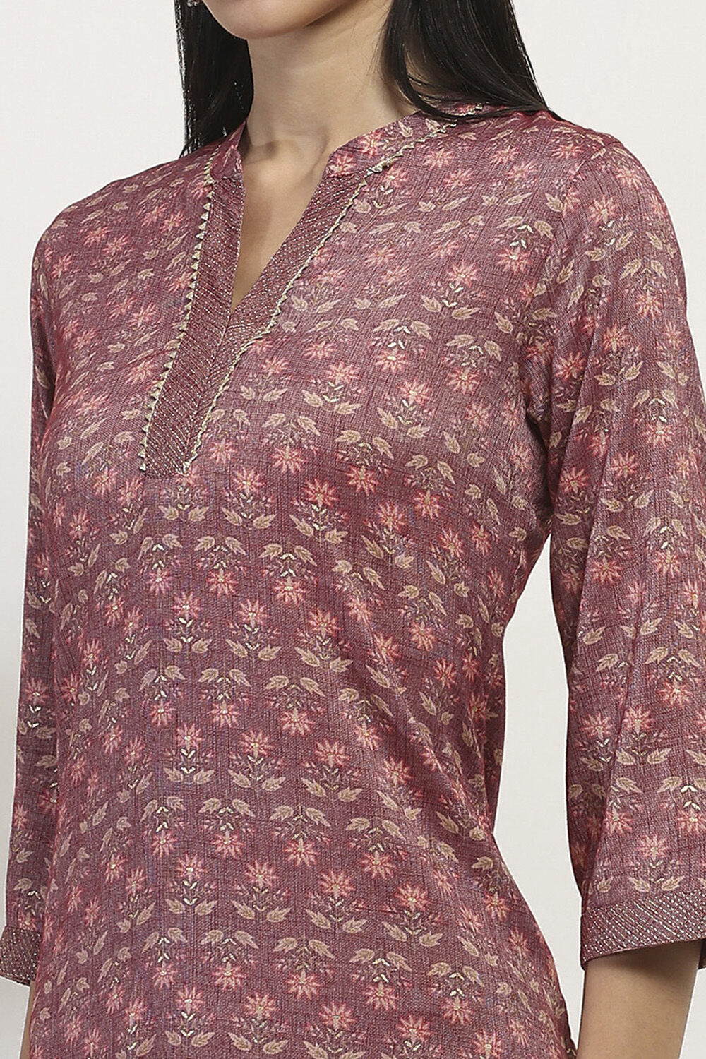 Maroon Printed Straight Kurta Set image number 1