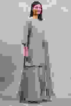 Dust Blue Tissue Solid Straight Suit Set image number 5