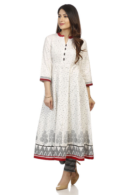 Ecru Kalidar Cotton Kurta image number 3