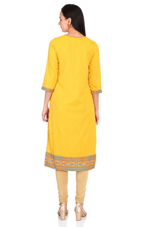 Mustard Straight Poly Cotton Kurta image number 5