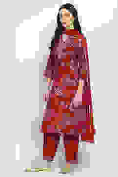 Red Printed Straight Suit Set image number 3