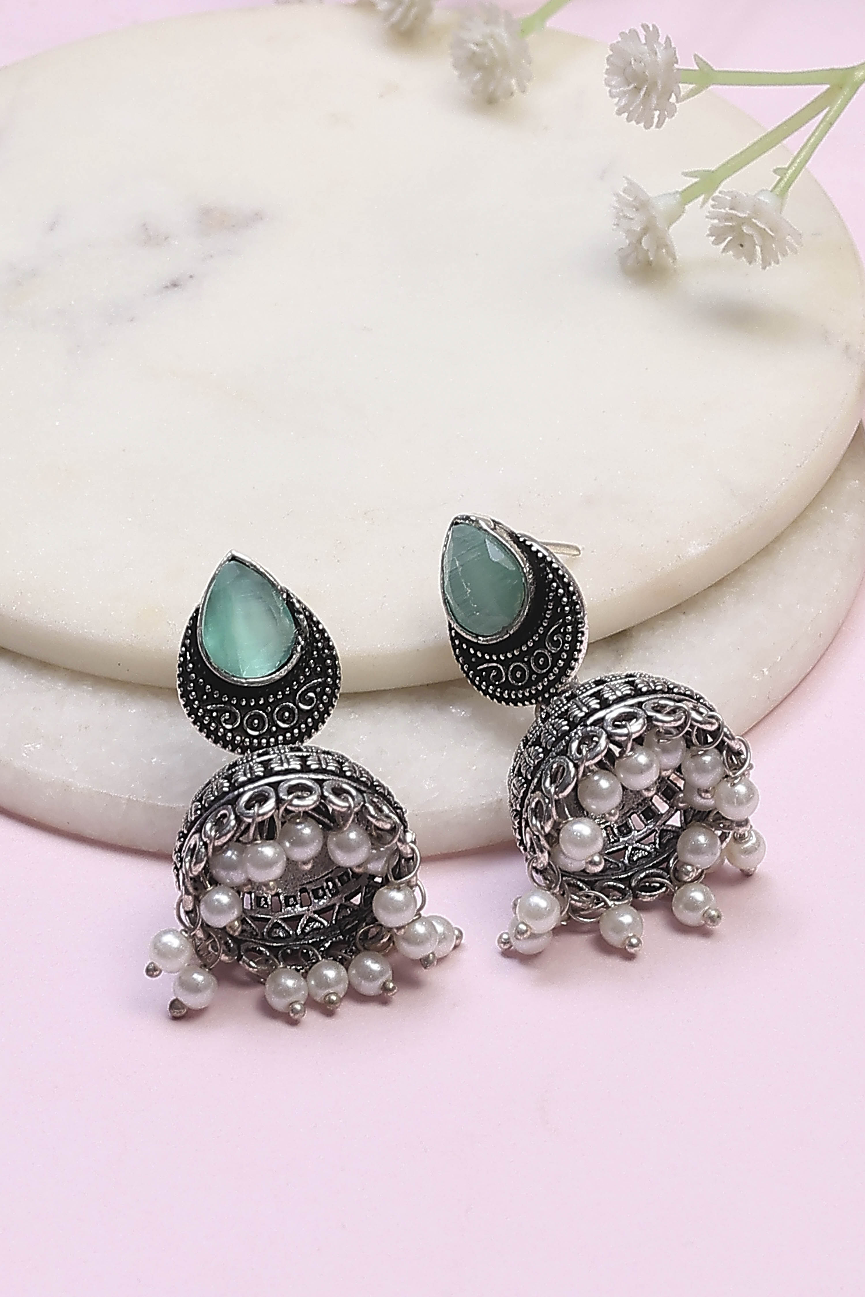 Mint Green Brass Jhumka image number 0