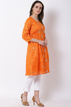 Orange Art Silk A-Line Kurta image number 3