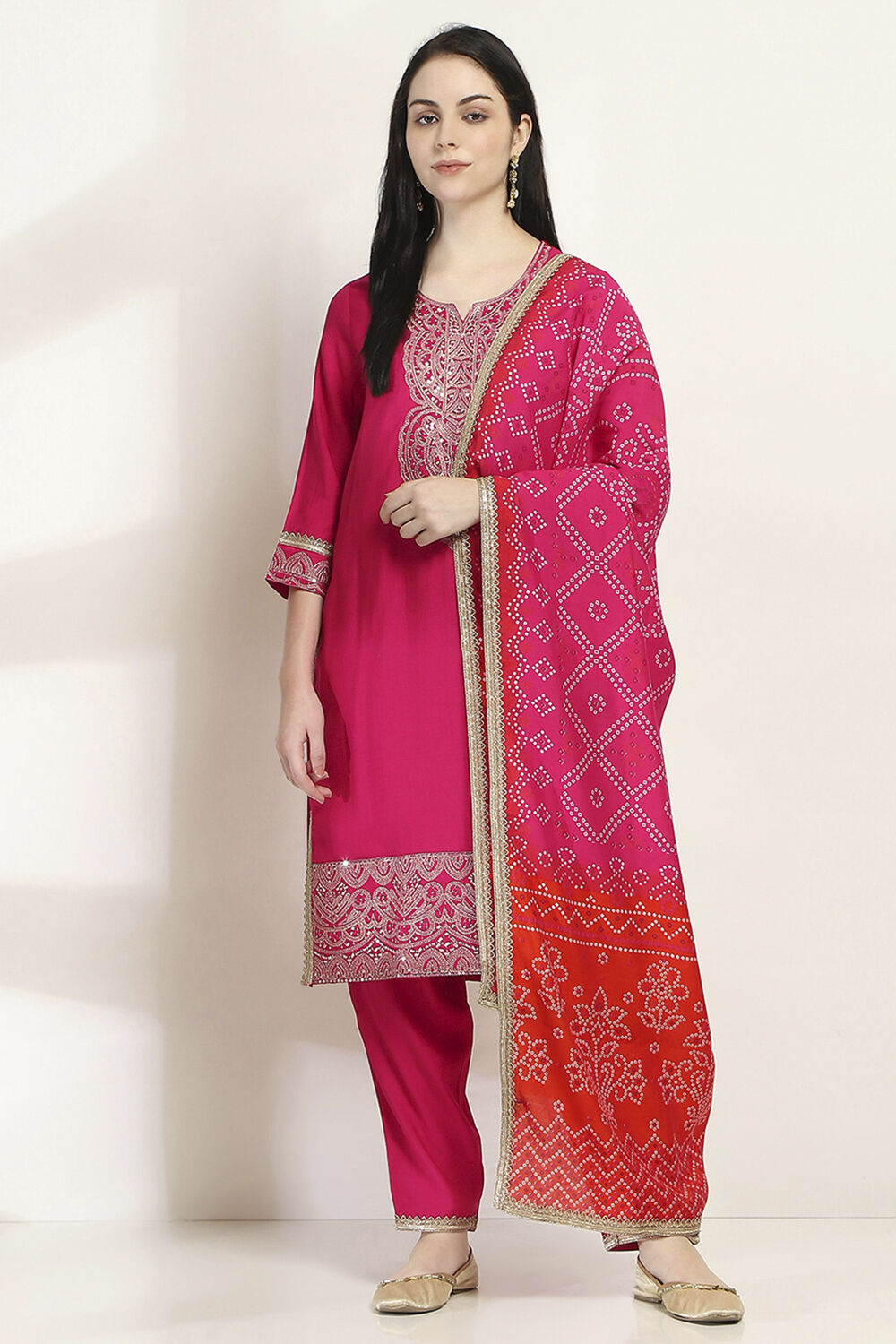 Lime Green Viscose Blend Embroidered Straight Suit Set image number 6