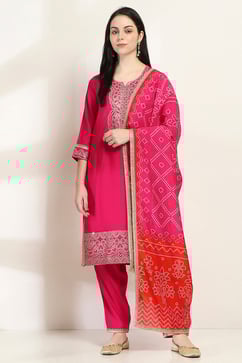Pink Viscose Blend Straight Set image number 6