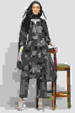 Navy Blue Cotton Floral Printed Straight Suit Set image number 0