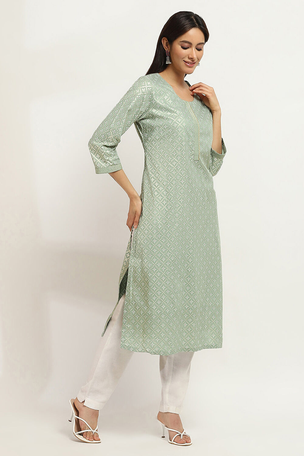 Peach-Colored Printed Straight Kurta image number 4