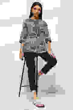 Indigo Cotton Printed Straight Top image number 0