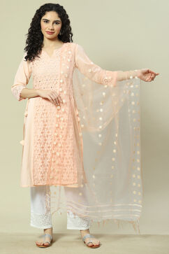 Peach Cotton Blend Woven Dupatta image number 0