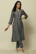 Navy Blue Viscose Blend Straight Suit Set image number 0