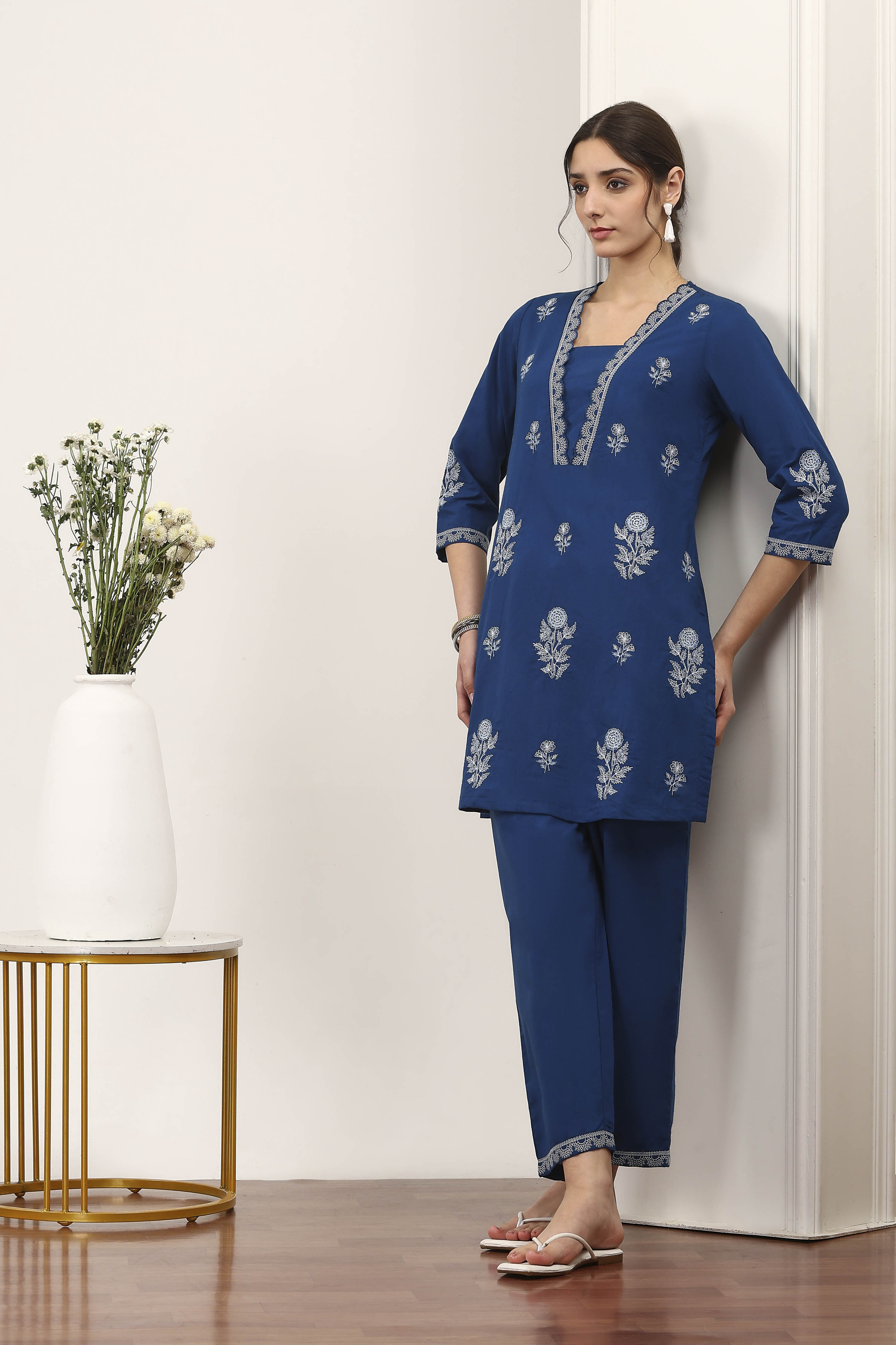 Blue Cotton Kurta Pants Set image number 0