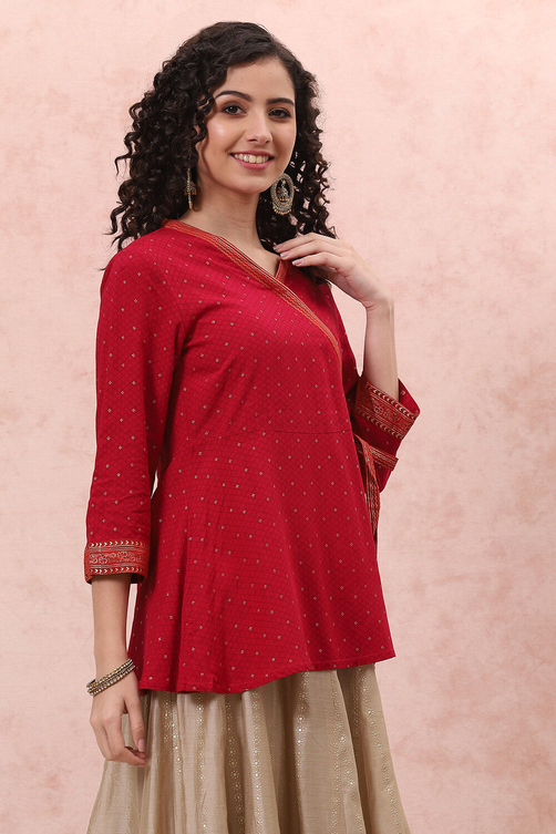 Pink Rayon Slub Printed Tired Top image number 4