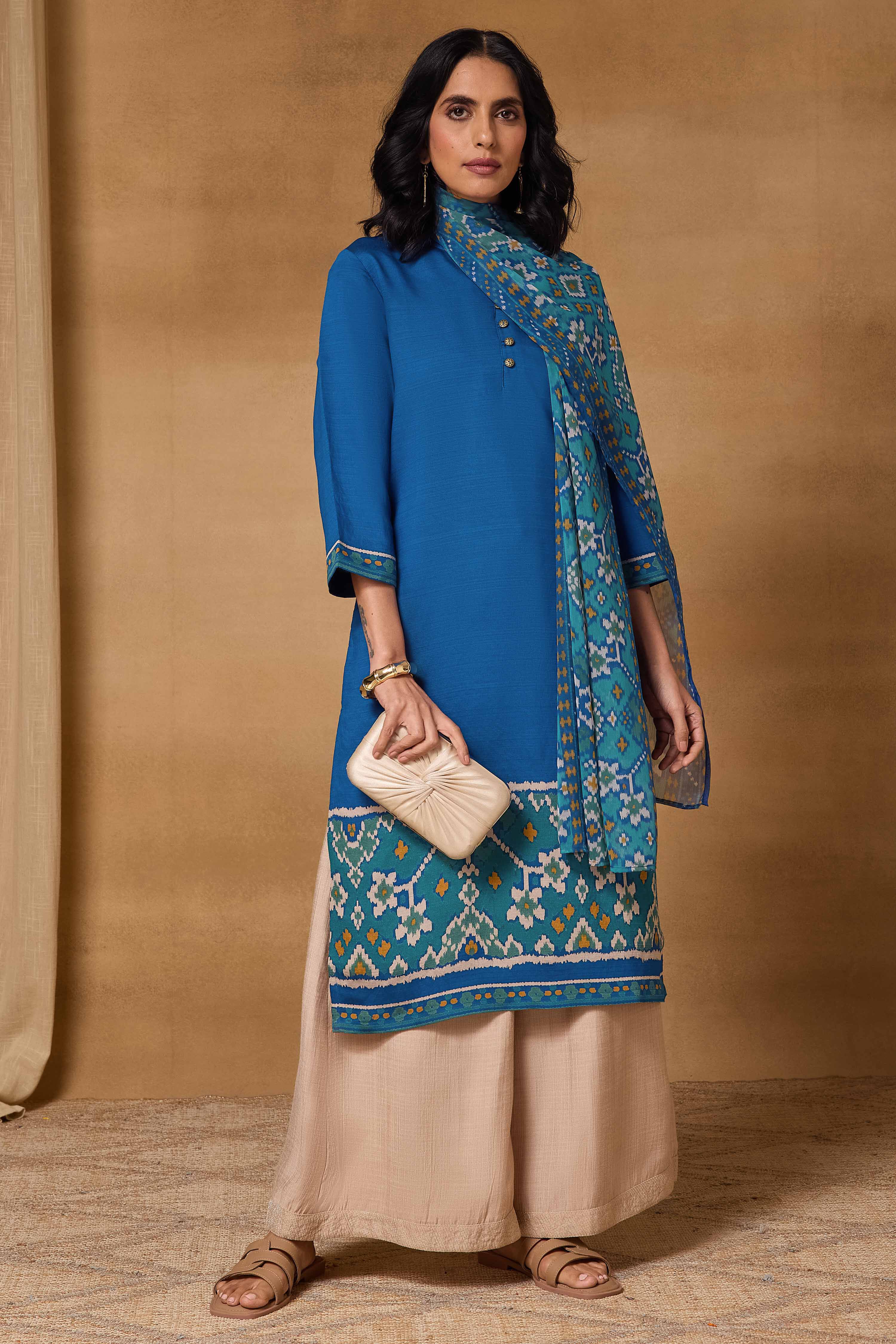 Blue Viscose Blend Straight Printed Kurta image number 0