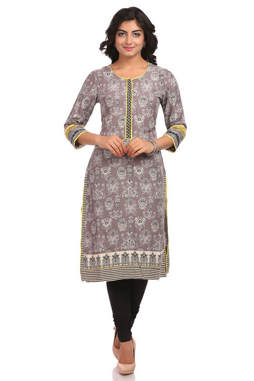 Grey Straight Rayon Kurta image number 0